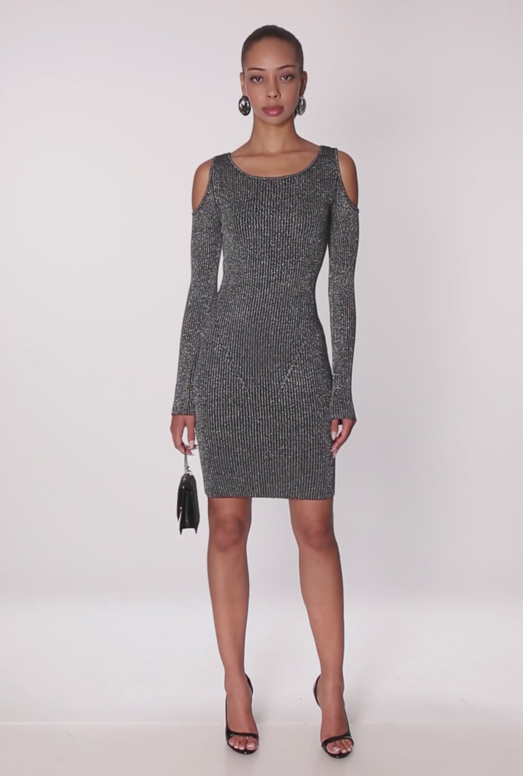 Lurex Rib Knit Cold Shoulder Dress