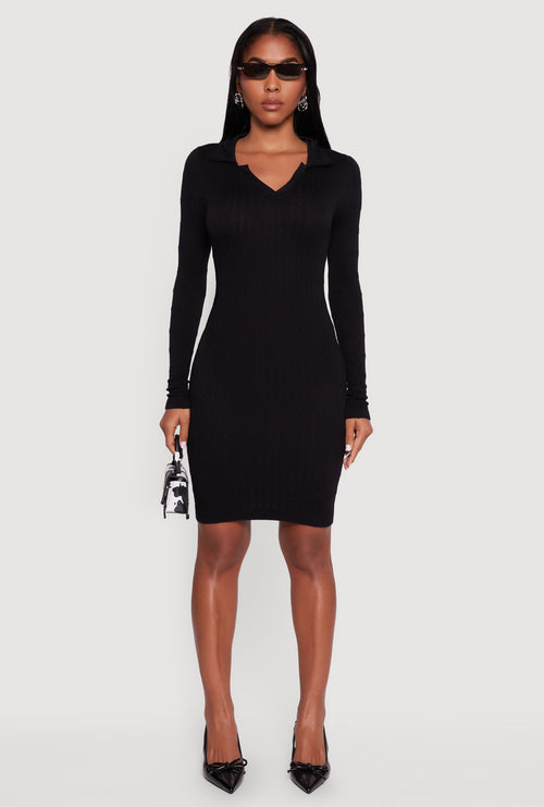 Long Sleeve Mini Polo Sweater Dress