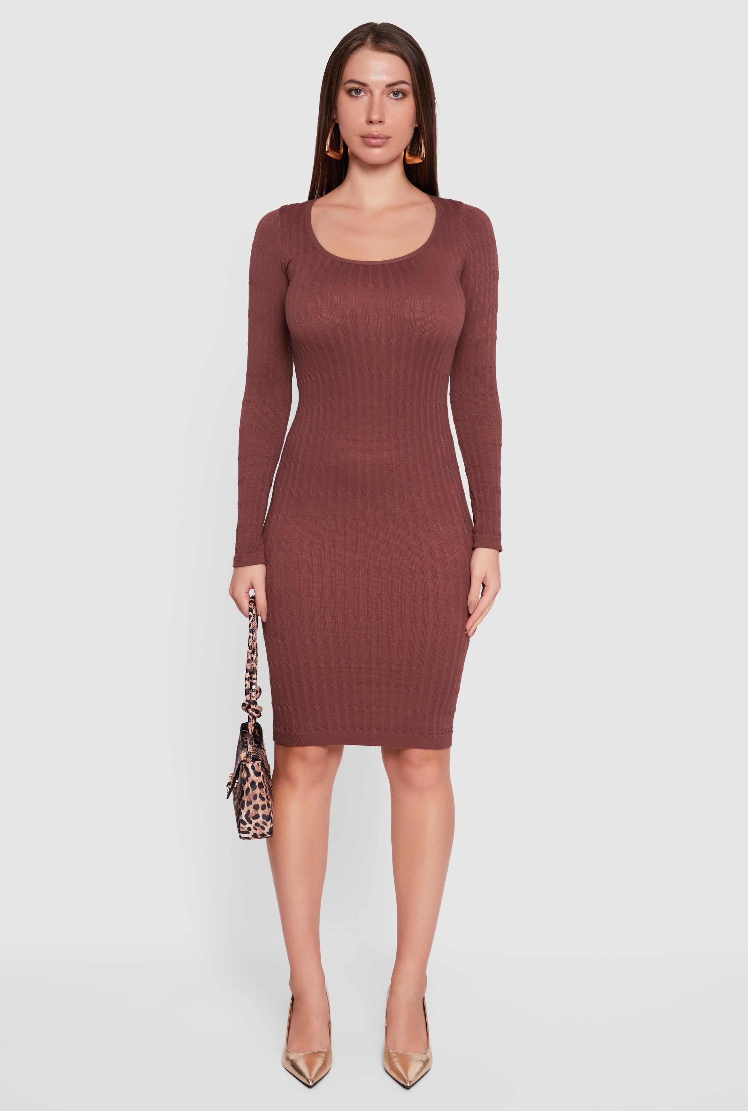 Long Sleeve Scoop Neck Midi Sweater Dress