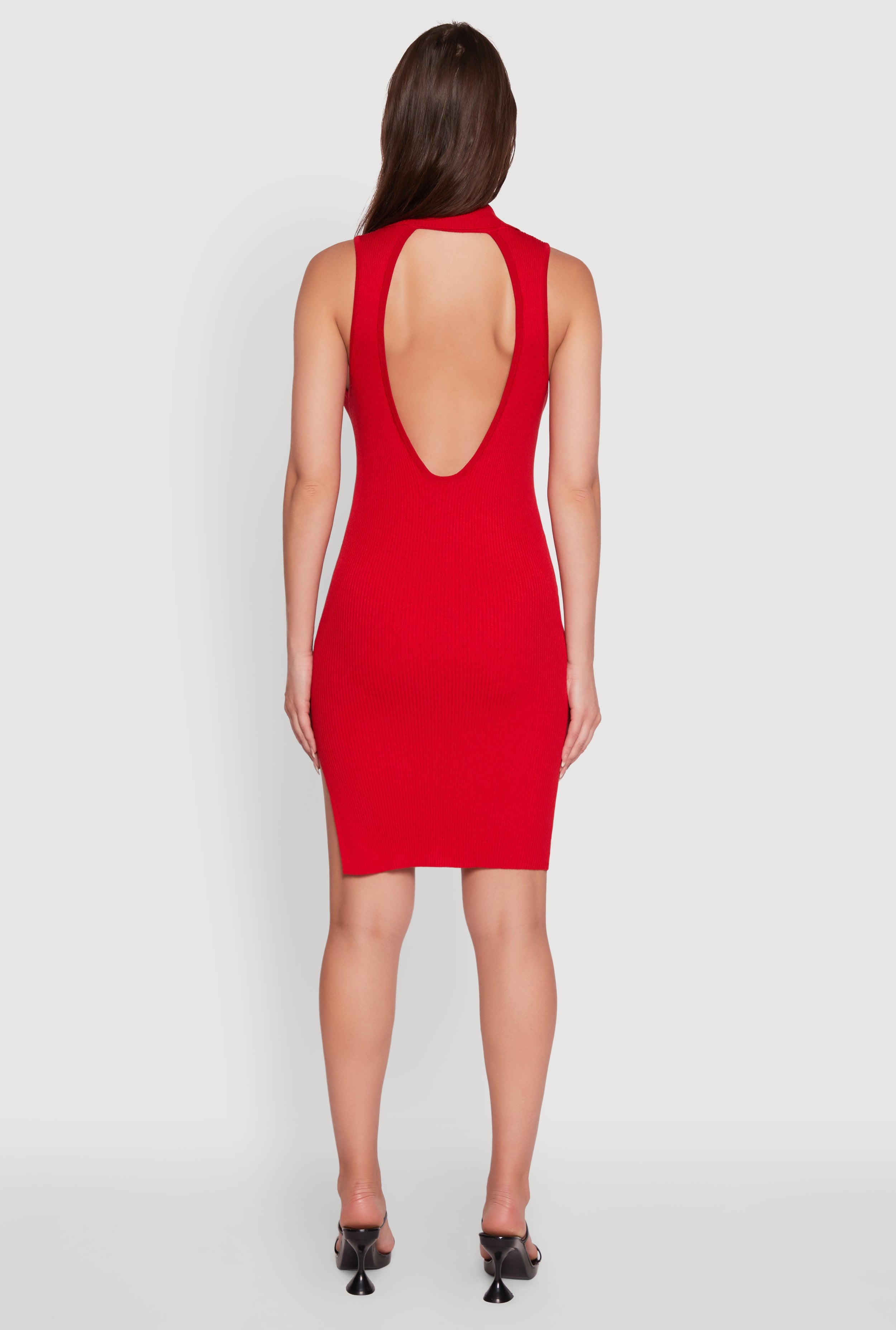 Trendy Ribbed Knit Sleeveless Collared Bodycon Dress