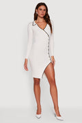 Contrast Trim Ribbed Knit Long Sleeve Sweater Dress