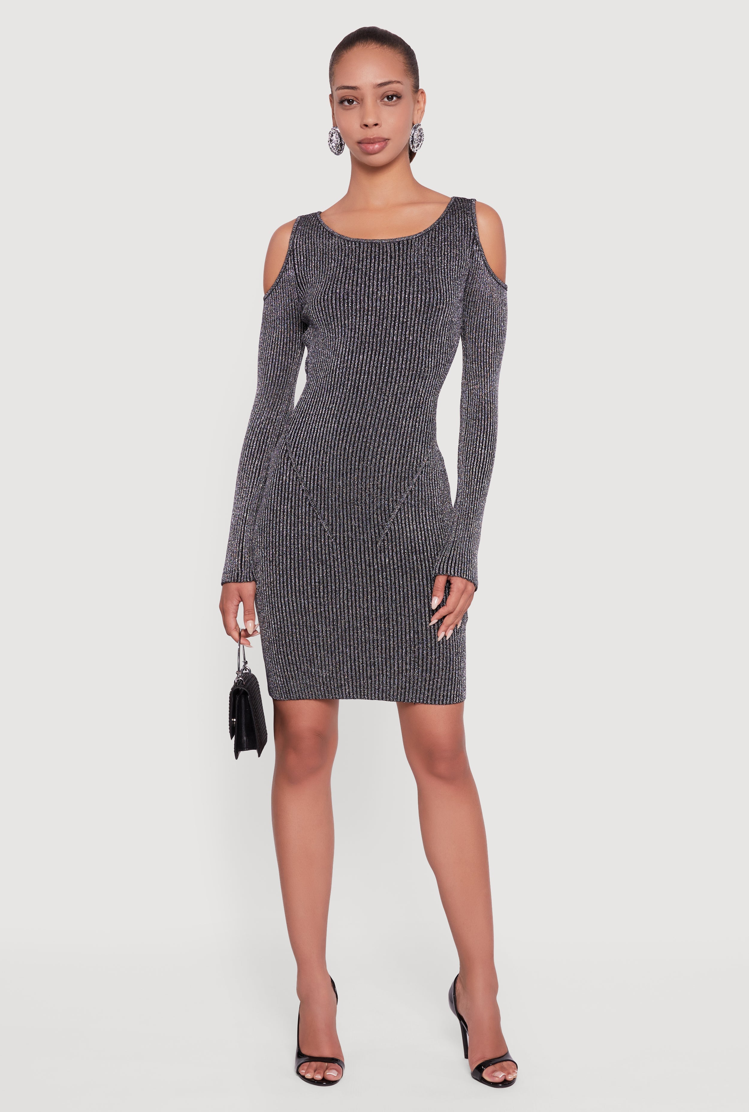 Lurex Rib Knit Cold Shoulder Dress