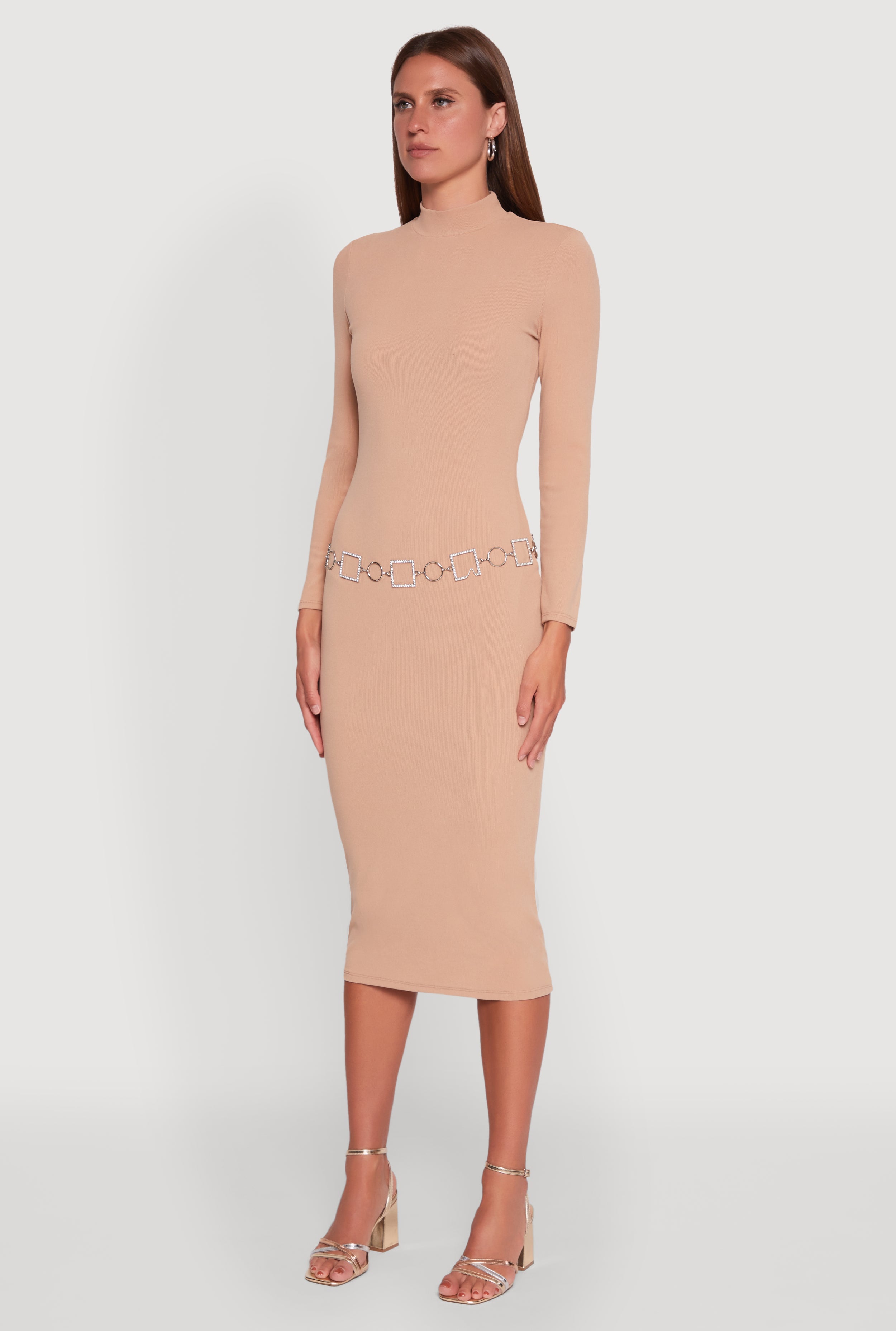 Long Sleeve Mock Neck Midi Dress
