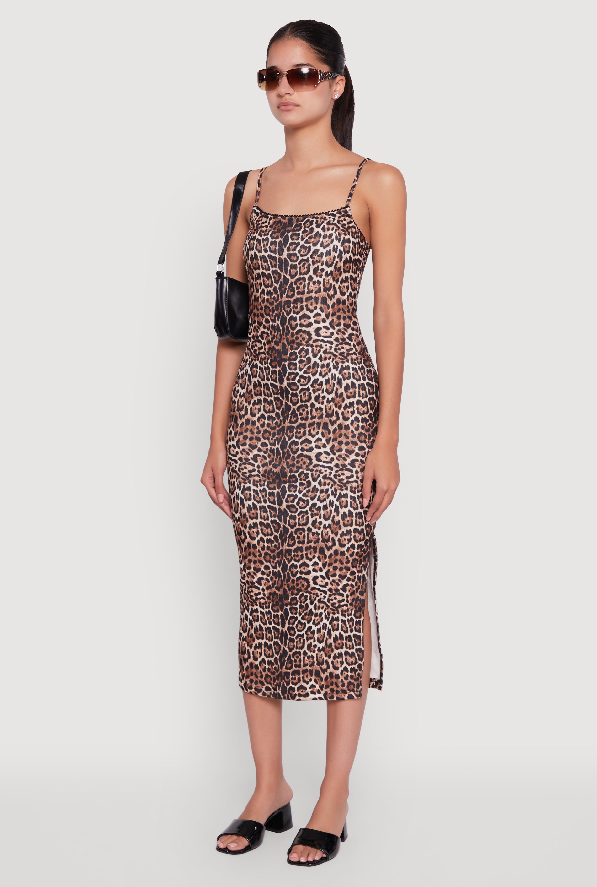 Trendy Square Neck Leopard Print Cami Dress