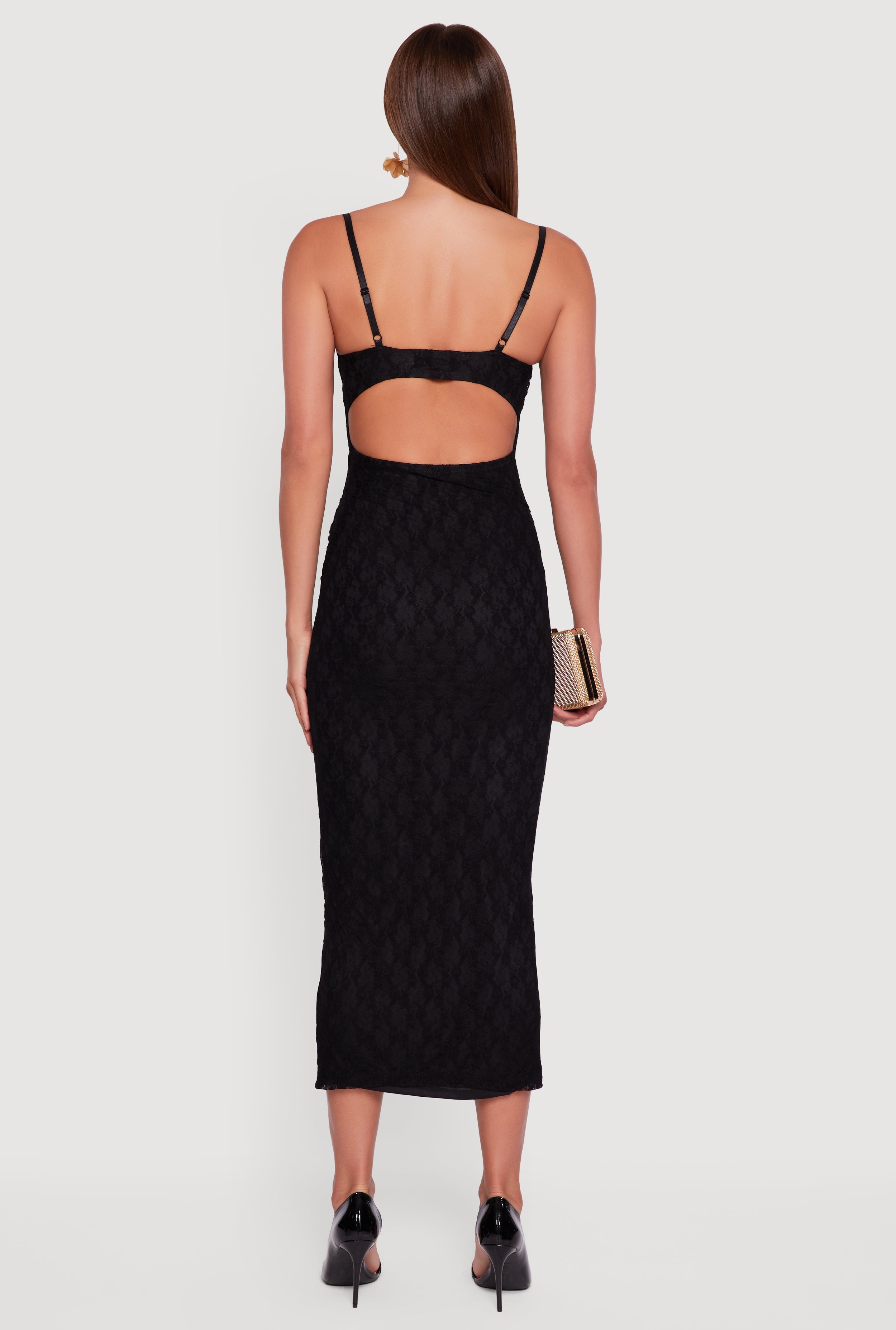 Floral Lace Sweetheart Cowl Neck Maxi Dress