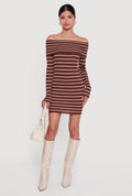 Striped Fold Over Off the Shoulder Bodycon Dress