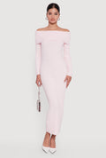 Rib Knit Fold Over Off the Shoulder Maxi Dress