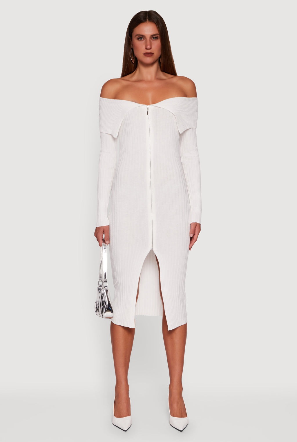 Almost Famous Zip Front Fold Over Off the Shoulder Dress