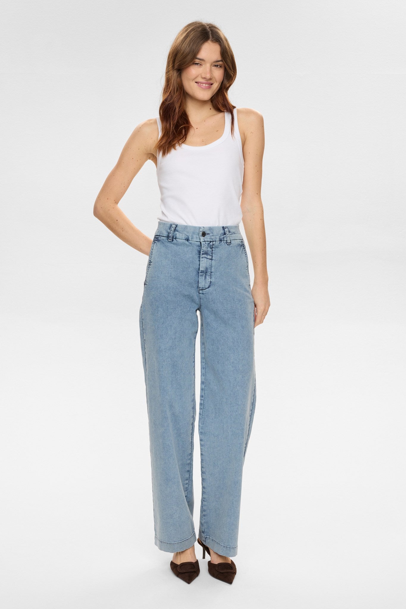 NUAMBER HR WIDE JEANS - R3019 - Light B. Stonewash Denim