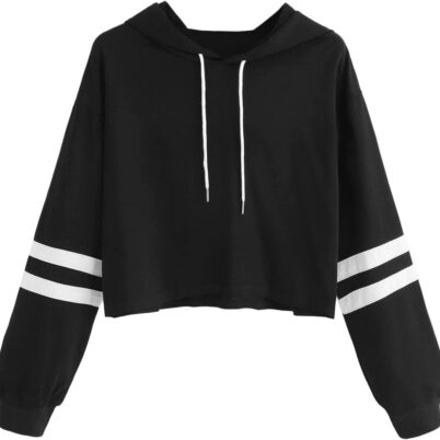 Women's Letter Print Color Block Long Sleeve Crop Top Hoodies Pullover Sweatshirt