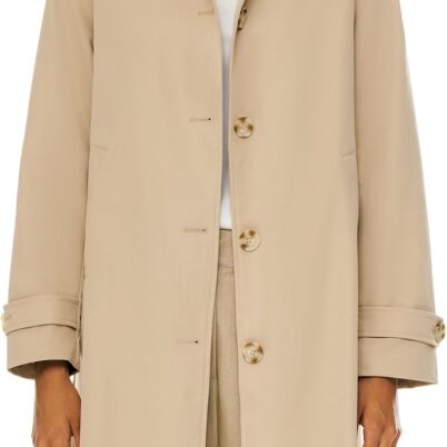 Women's Single Breasted Trench Coat Mid Long Classic Lapel Windproof Slim Outerwear Coats