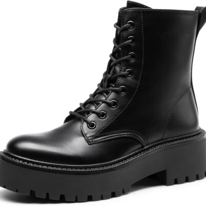 Women Lace up Combat Ankle Boots Fashion Lug Sole Platform Booties Shoes